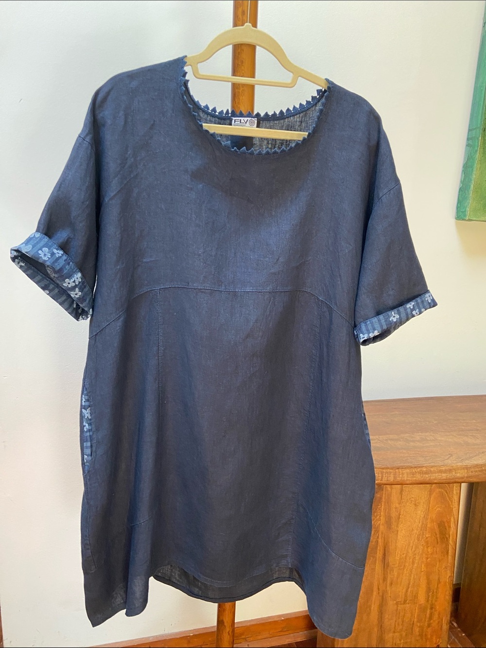 Linen Tunic Style Women's Oversized Dress with Side Pockets